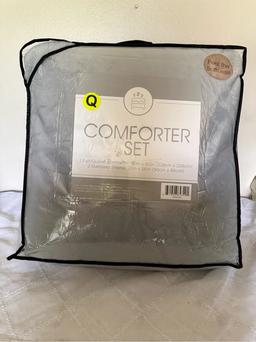 Full/Queen Comforter Set in Light Gray - Soft Comfort